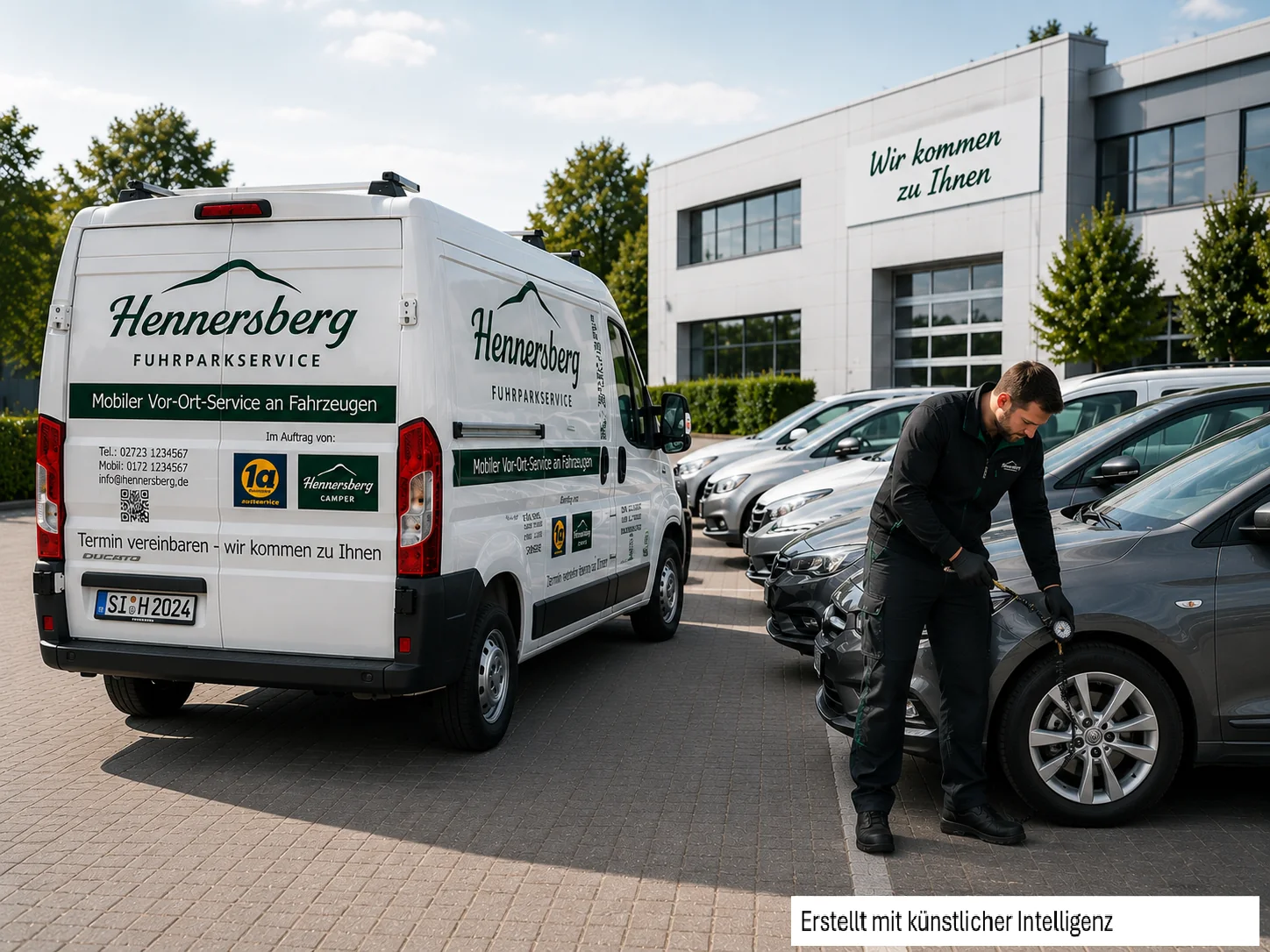 Firmenparkplatz mit betreuten Fahrzeugen im Fuhrparkservice